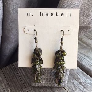 M Haskell earrings NWT green beads leaves